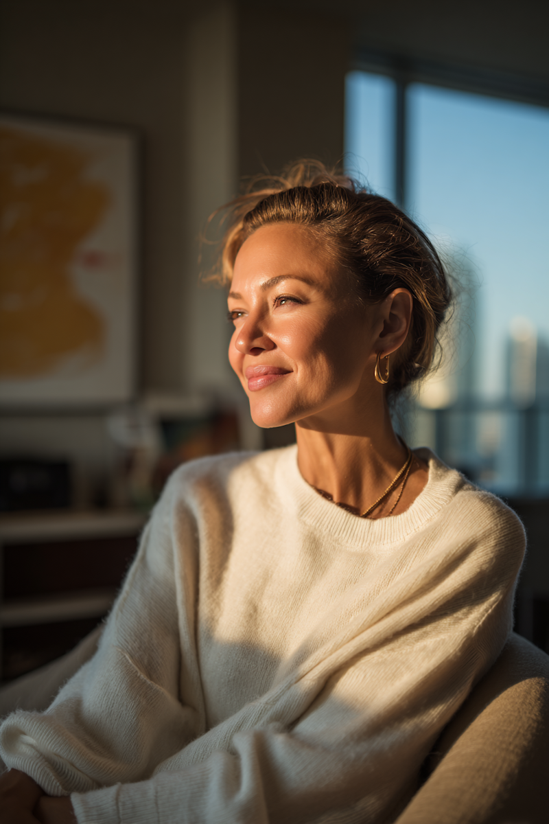 Smiling woman during menopause